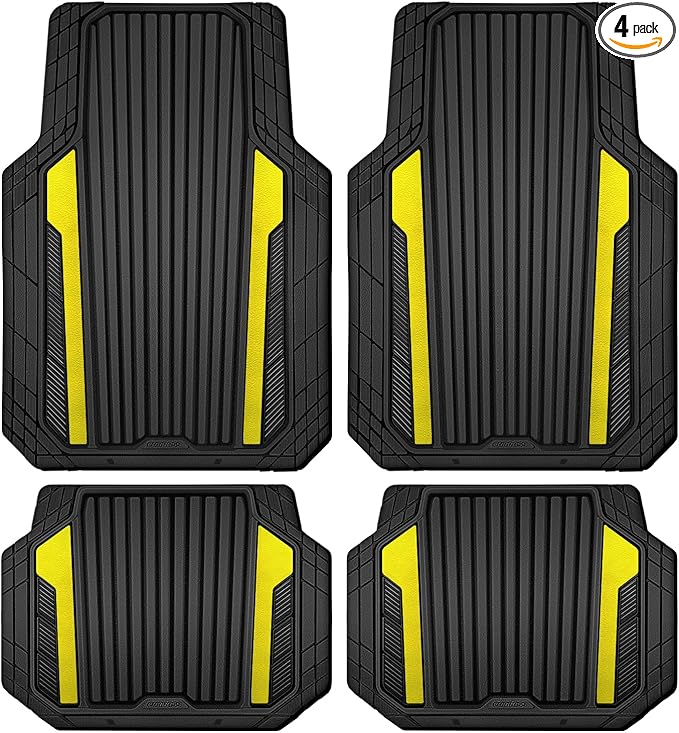 CAR PASS Yellow Car Mats Metallic, Aluminum Film All Weather Rubber Lemon by CARPASS