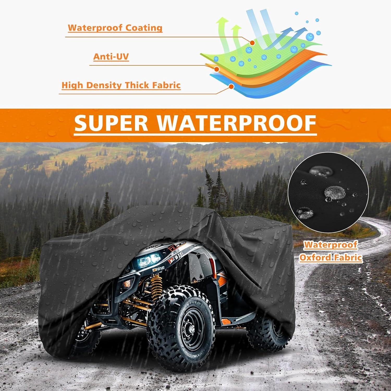 COVERVIN ATV Cover Waterproof, All Weather Rain and Sun Protection 4 Wheel Cover Quad Cover for Honda Suzuki Kawasaki Yamaha Polaris 86''L x 38''W x 42''H (XXL)