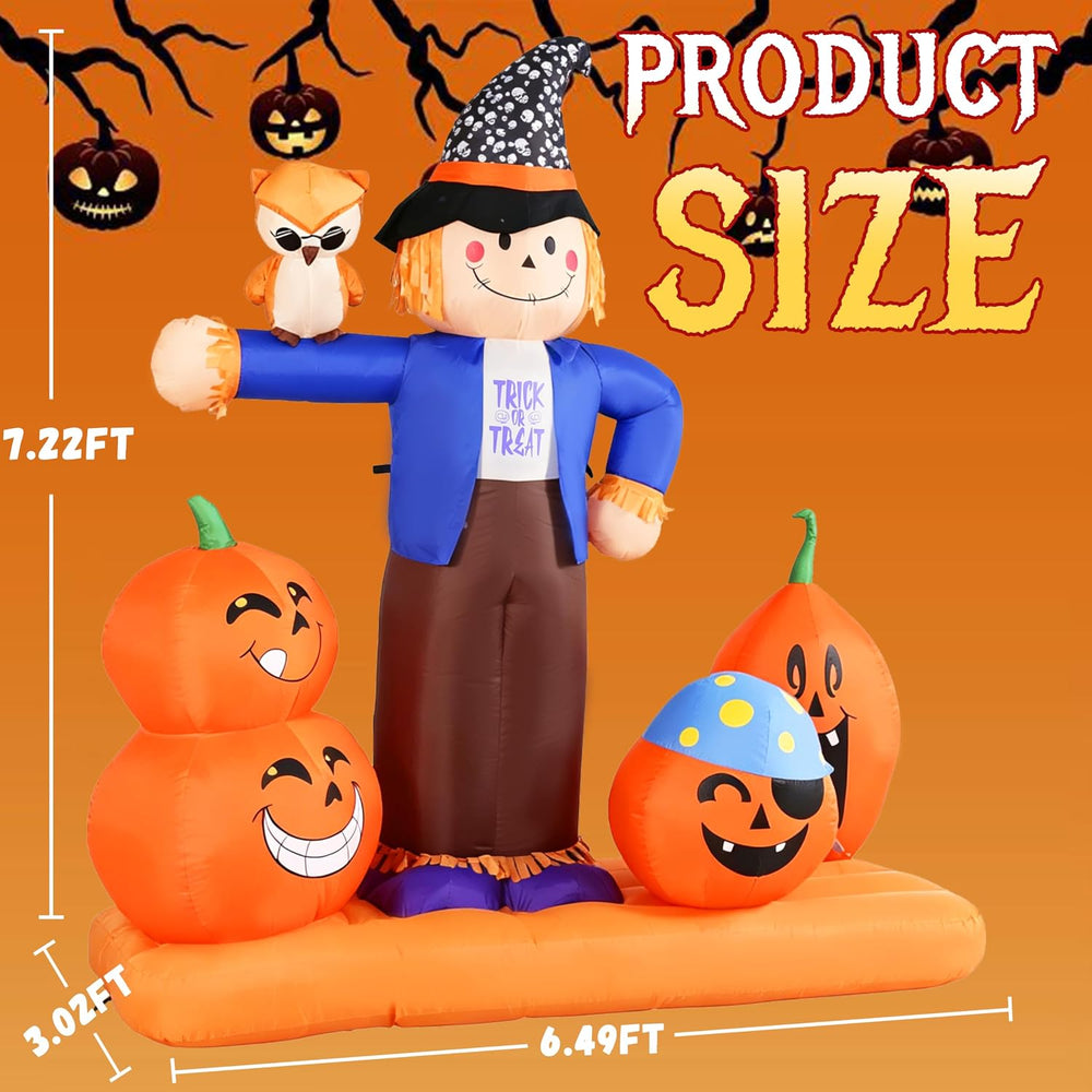 Halloween Inflatable Scarecrow with Pumpkins Owl Outdoor Decor