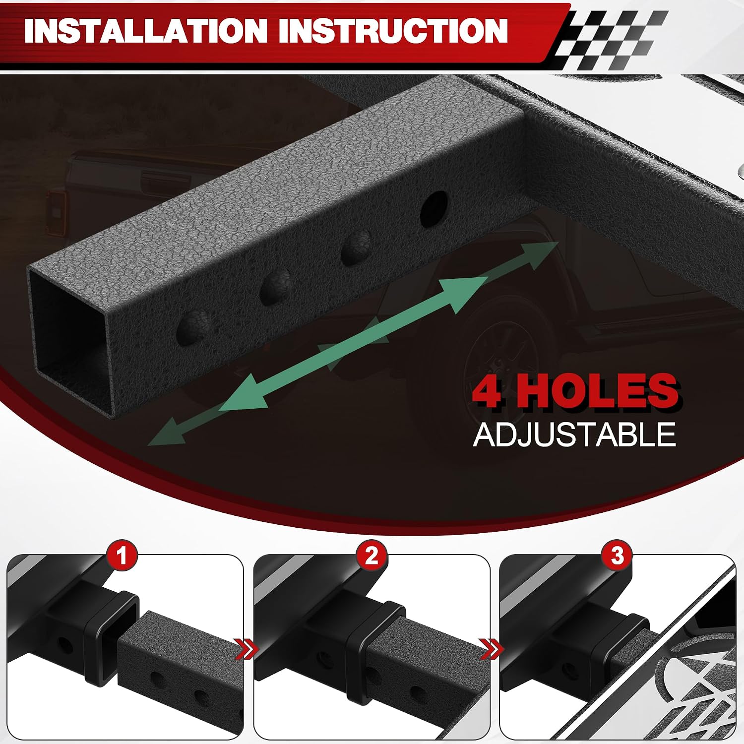 Hitch Step Trailer Hitch Step Fit for 2 Inch Receiver with Pin Lock, Textured Powder Coated, Stainless Steel Panel, 350lbs Maximum Load