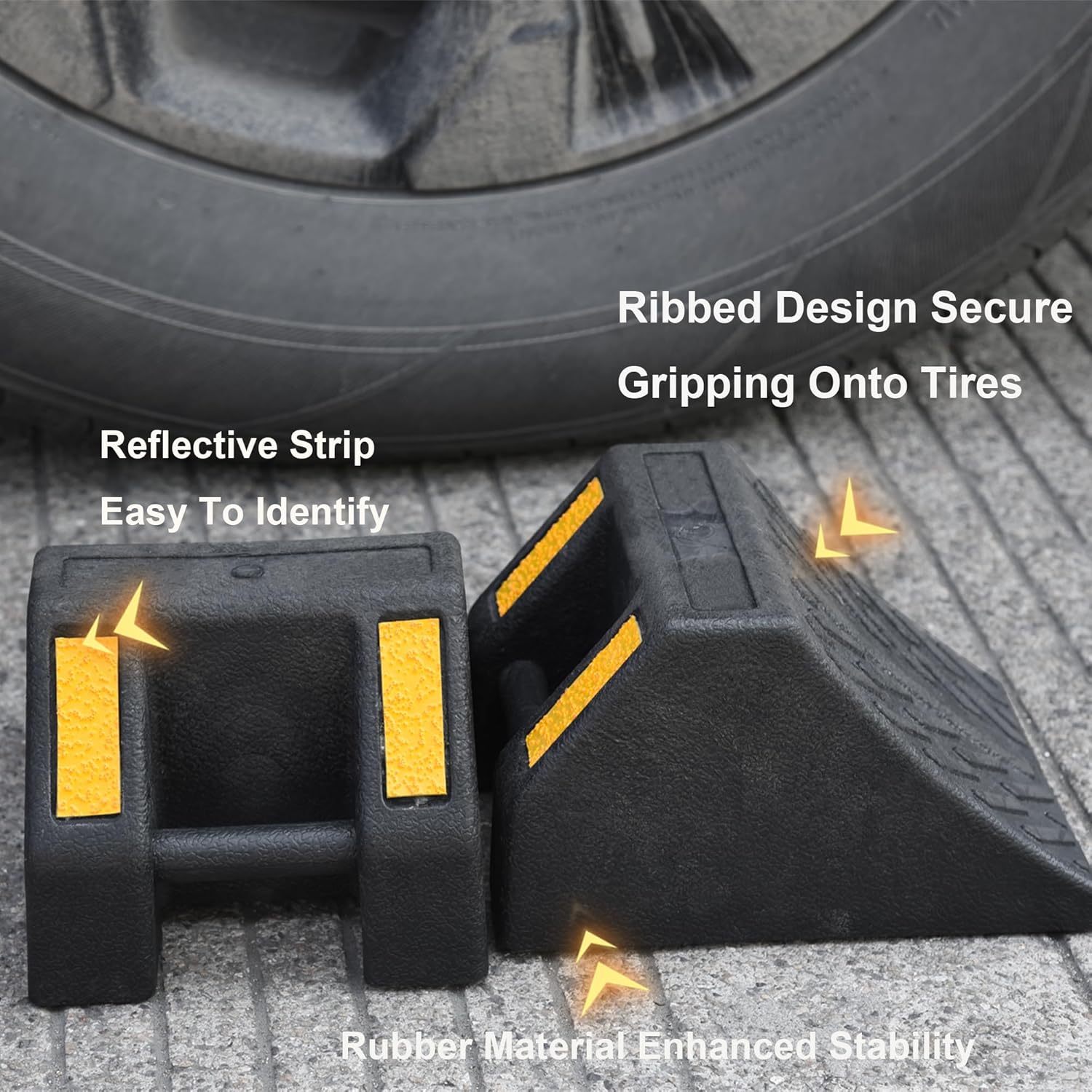OrangeStar Rubber Wheel Chocks, Tire Chock w/Handgrip for Car, RV, Travel Trailer, Camper Accessory (8 Packs