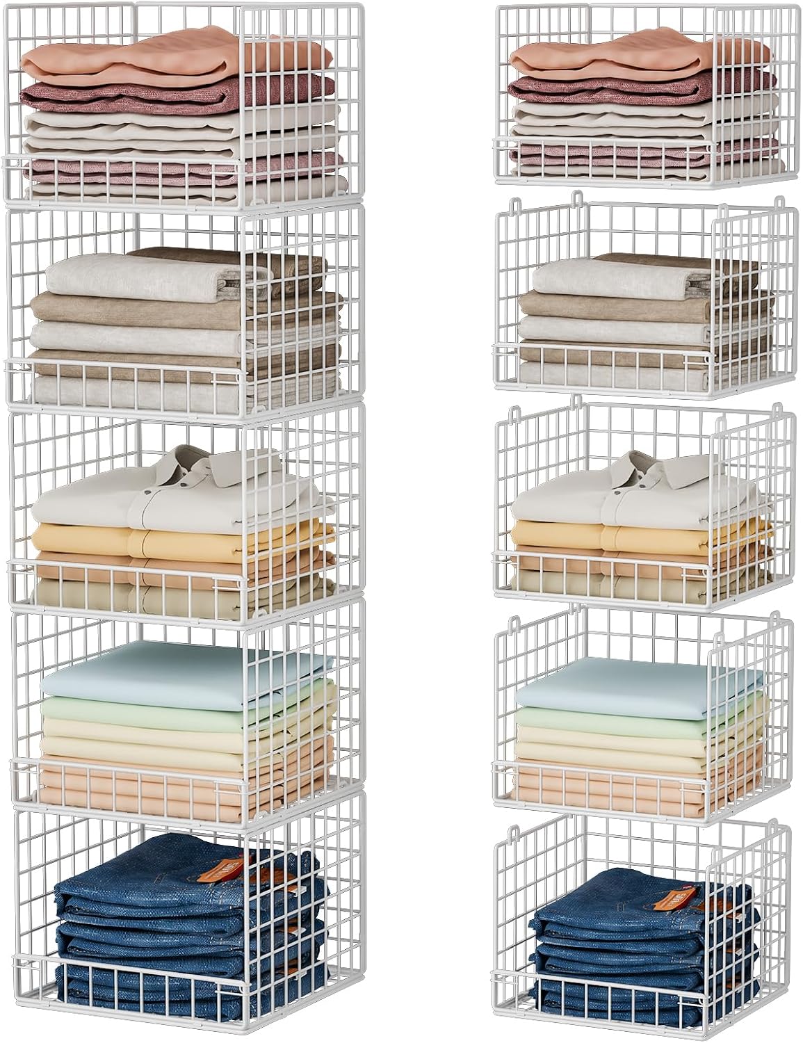 5-tier stackable closet organizers and storage baskets, closet, main product view
