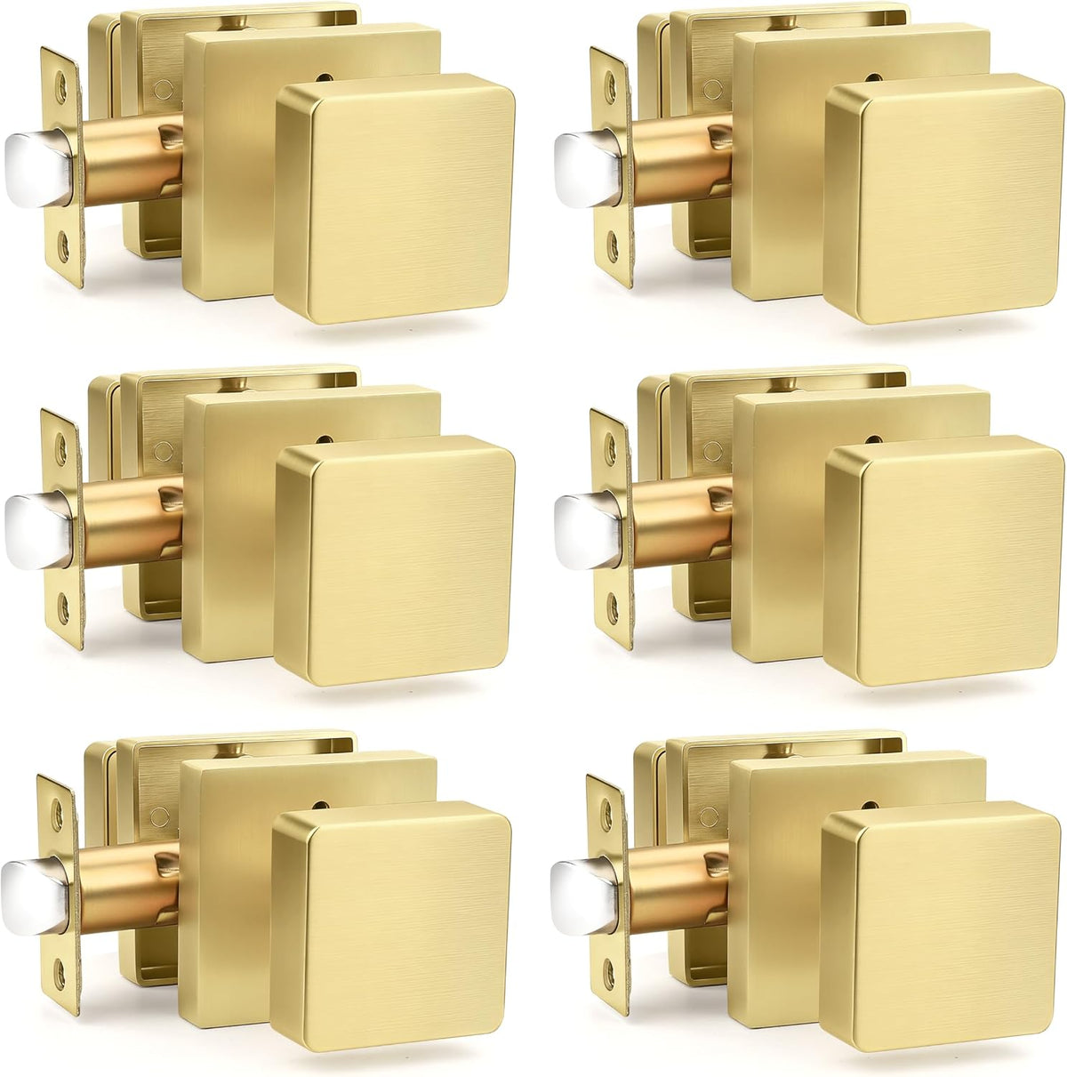 probrico 6 pack gold square door knobs, modern, main product view