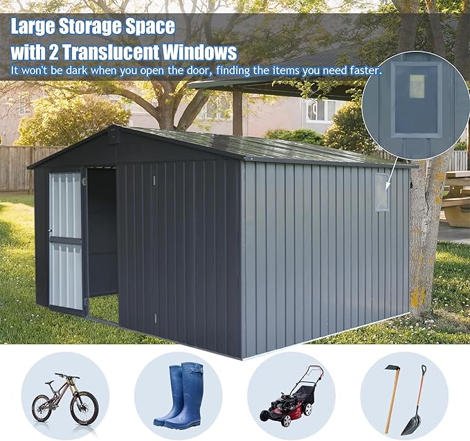 IKERY Large Galvanized Steel Storage Shed - Image 3