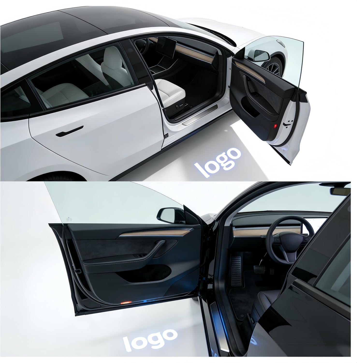 Compatible with Tesla Model 3 (2017–2025, Highland) and Model Y (2020–2026, Juniper), Door Logo Projector Puddle Lights, Glass Lens, Plug-and-Play, 2-Pack