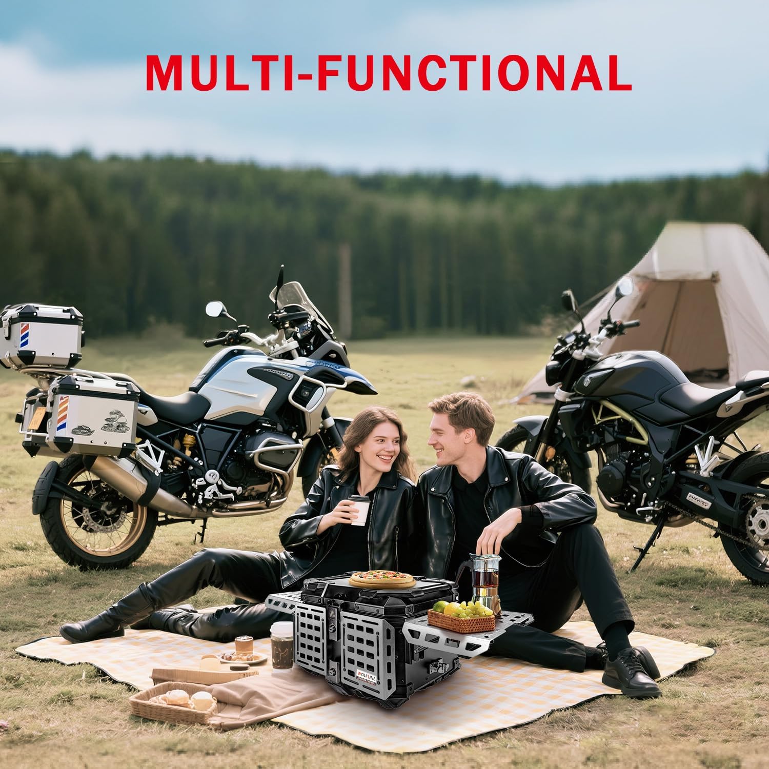 Motorcycle Top Case, 45L Universal Tail Box Motorbike Luggage Storage Trunk | Expandable Side Tray, Easy Install Quick Release Detachable, Waterproof Rustproof Dustproof, Backrest Cushion Anti-Theft Lock