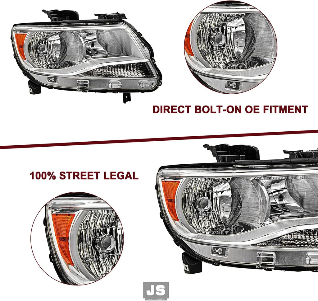 JSBOYAT Halogen Headlight & Taillight Assembly Fit for 2015-2022 Chevy Colorado 4-Door Extra Cab | Crew Cab Models Driver and Passenger Side, Chrome Housing & Amber Reflector