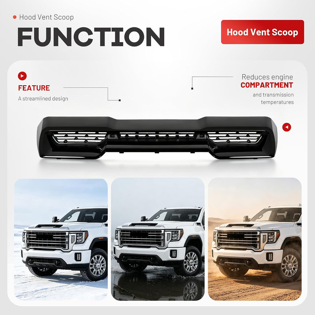 ALMULOO Hood Vent Scoop Compatible with 2020-2023 GMC Sierra 2500 HD & 3500 HD Plastic (ABS+PP) Front Hoods Air Intake Vent Cooling Scoop Plastic (ABS+PP）Painted Gloss Black