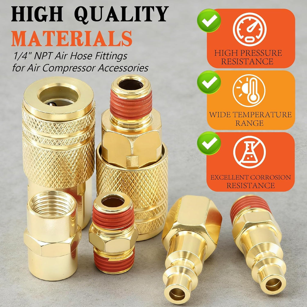 1/4-inch npt air hose fittings coupler kit 360°, close-up detail