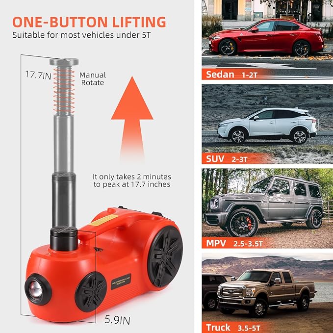 EFFIROSO Electric Car Jack for Carbon Steel Easy, 12V Hydraulic Floor Jack Kit - Image 2