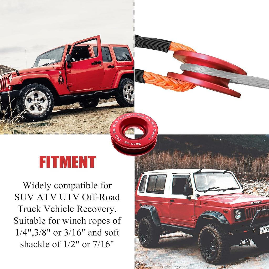 Recovery Ring 66,000 lbs for Winch Snatch Compatible for SUV UTV ATV Off-Road Vehicle and Truck Pulley Towing Ring for Synthetic Rope and Soft Shackle - Red