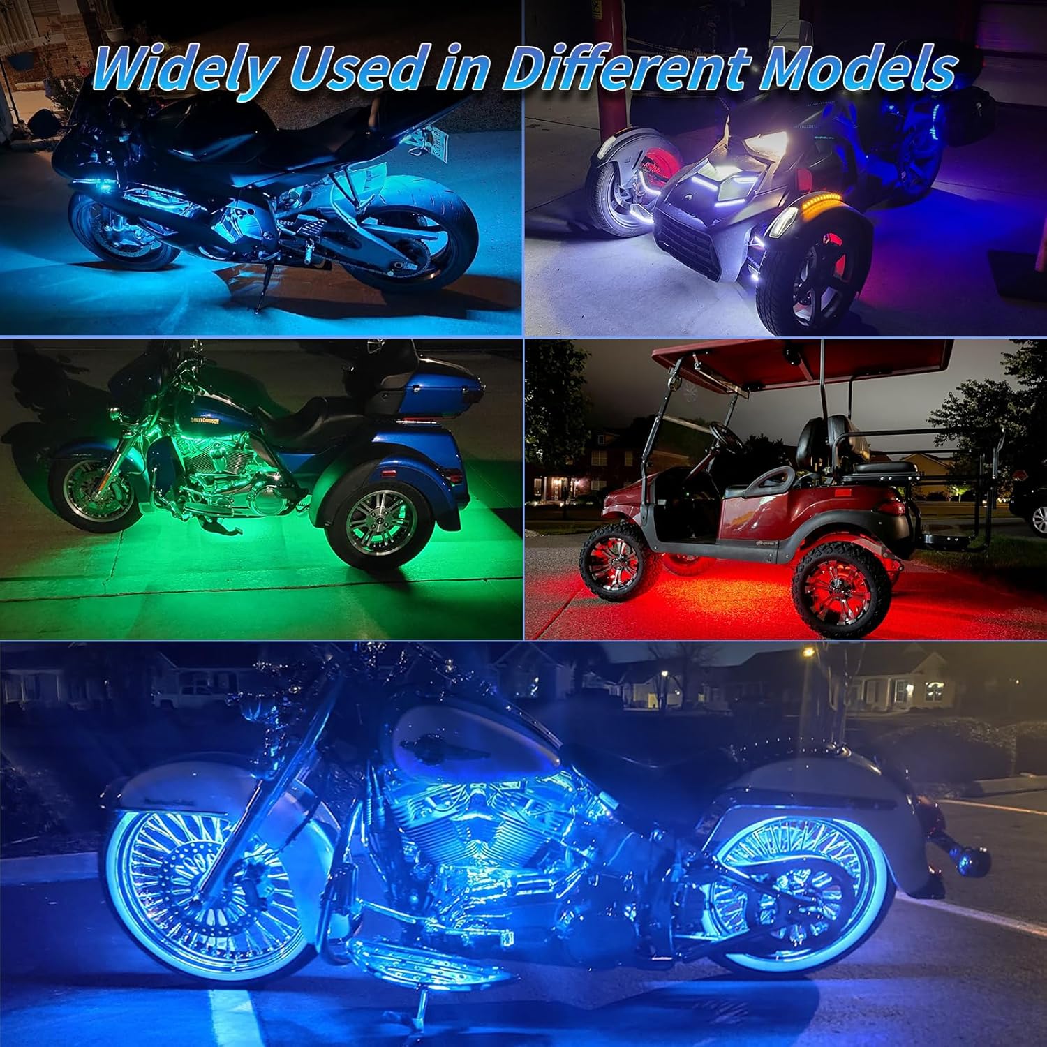 8PCS Segmented Motorcycle RGB LED Light Kits with Brake Turn Signal, Underglow Lights with APP/Dual Remote, Multicolor 12v Waterproof Underbody Neon Strips Lights for Harley Honda Kawasaki
