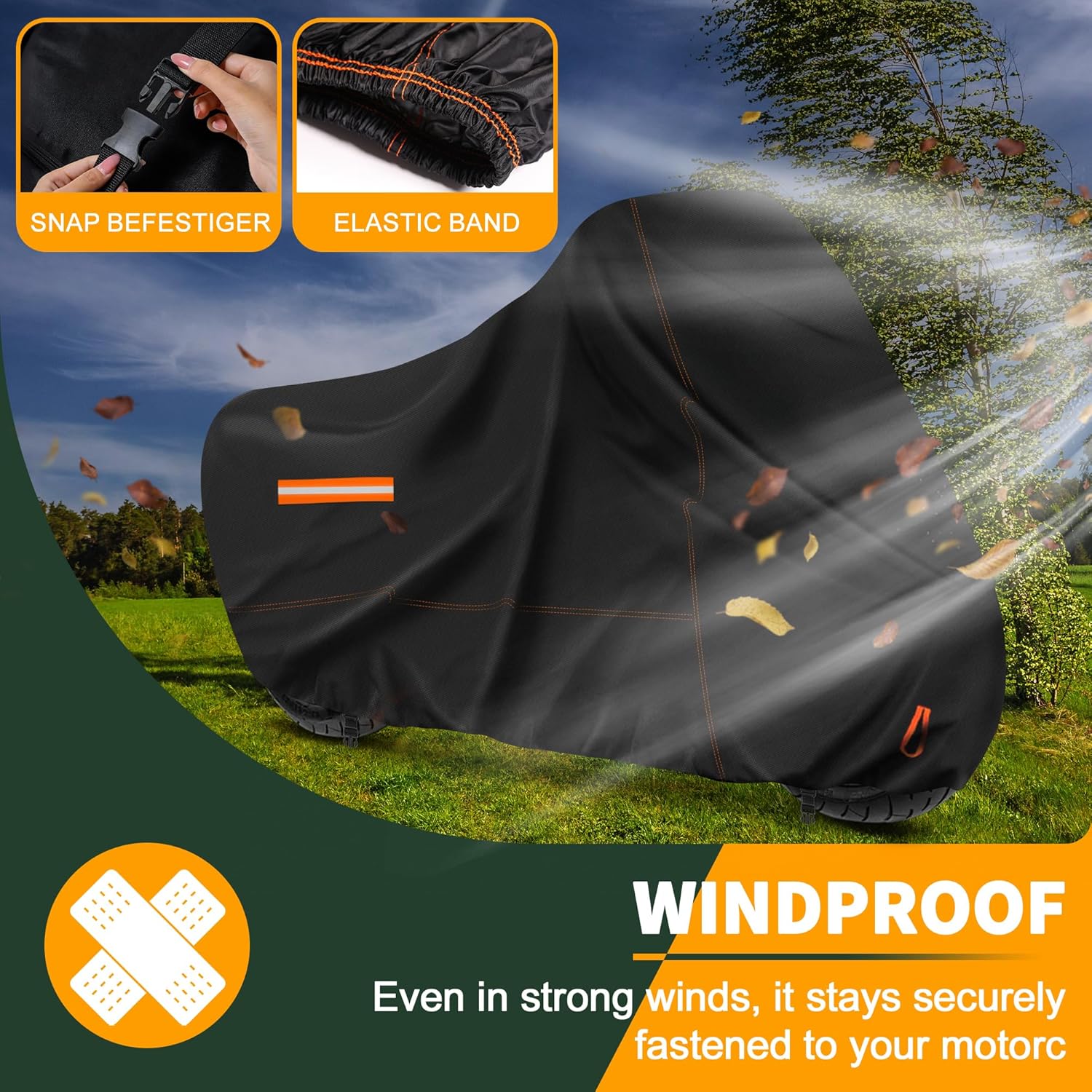 Enzeno Motorcycle Cover 210D Oxford Fabric Motorcycle Covers Waterproof Outdoor Windproof Dustproof Moped Cover with snap Fastener 245x105x125cm Motorcycle tarp Motorbike Cover Black