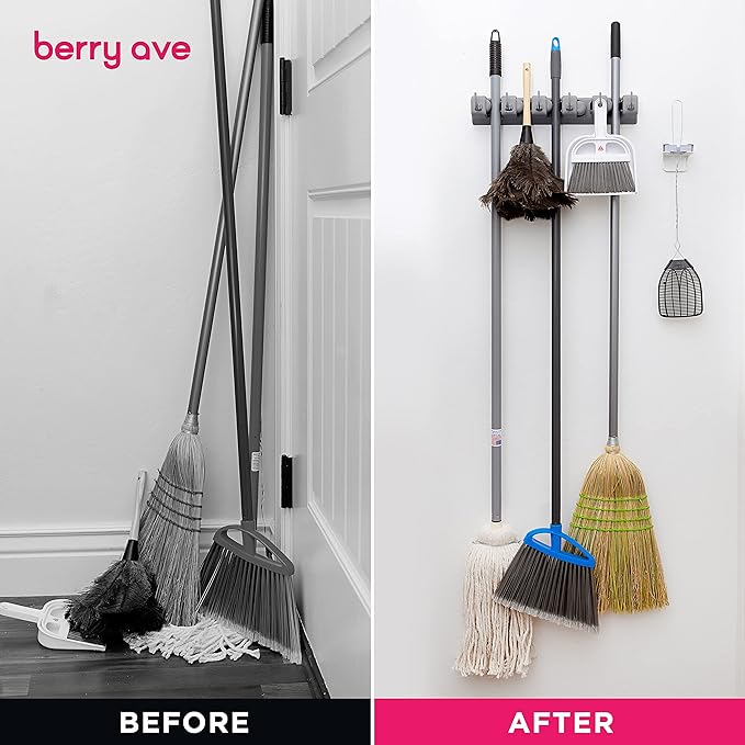 Berry Ave Broom Holder & Wall Mount Garden Tool Organizer- Kitchen, Garage & - Image 5