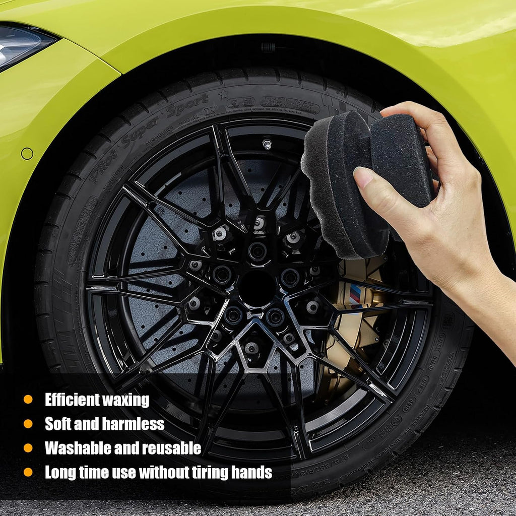 2 PCS Tire Shine Applicator, Reusable Foam Car Dressing Pads With Ergonomic Design, Durable Automotive Detailing Sponge Tool for Applying Shine (Black, Large)