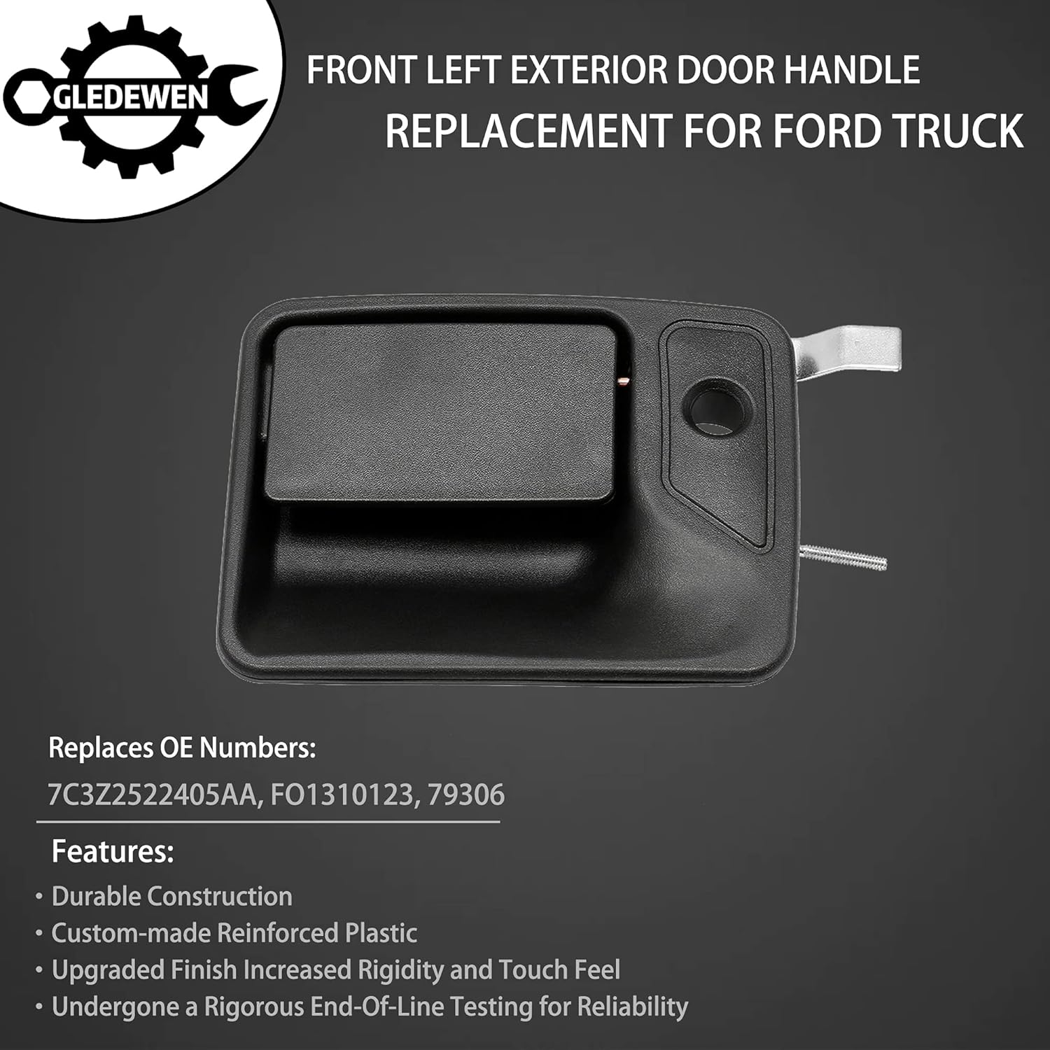 Gledewen Exterior Door Handle, Front Driver Side, Compatible with 1999-2016 Ford F-250/F-350/F-450/F-550 Super Duty/Ford Excursion & More, Outside Left with Key Hole | Replace# 7C3Z-2522405-AA 79306