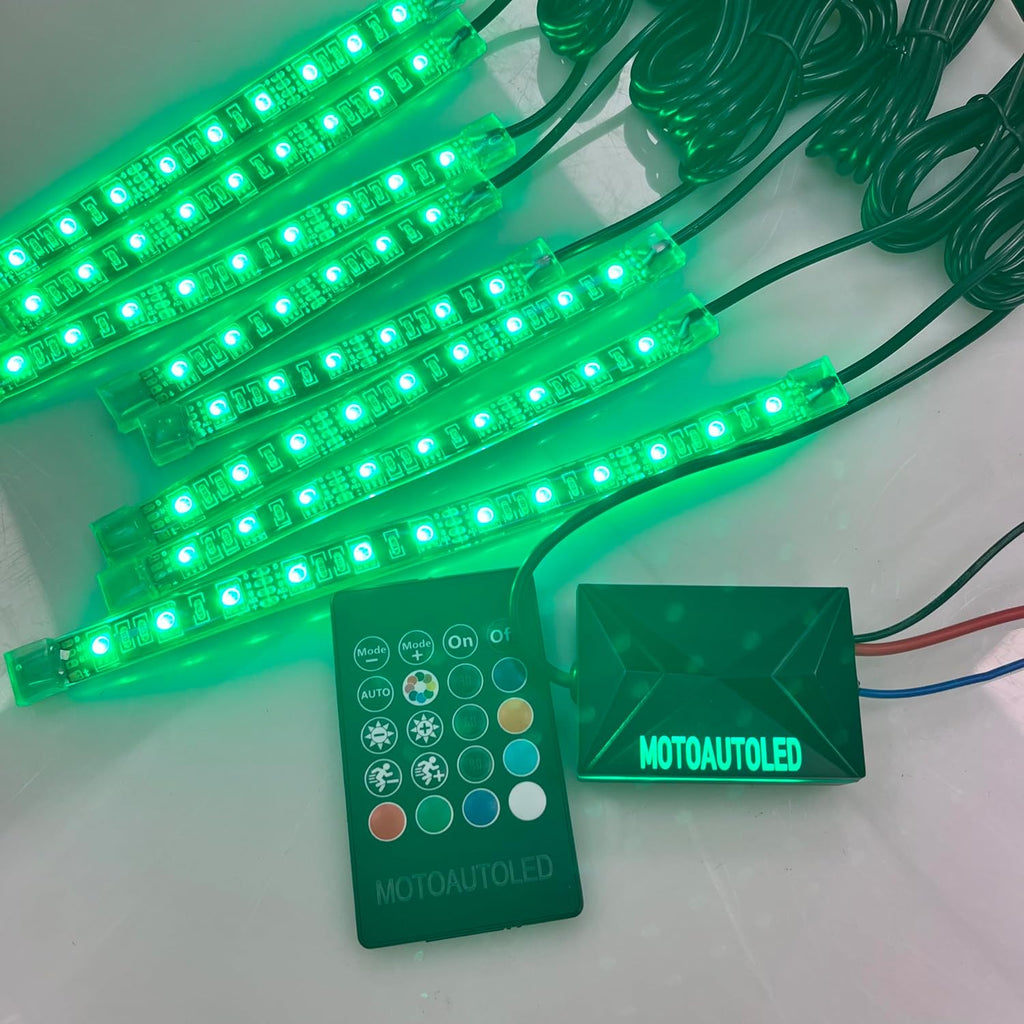 16Pcs RGB Motorcycle LED Underglow Kit Strips Waterproof Multi Color Music Accent Light APP Brake Signal Remote Control Accessories for ATV Can-Am Harley Davidson Honda Kawasaki Suzuki