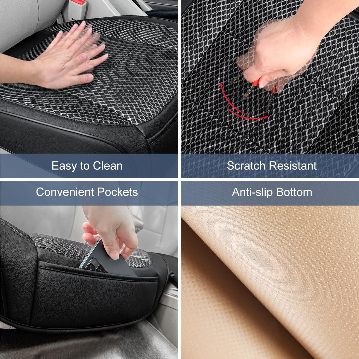 black ventilated bottom car seat cover, side view