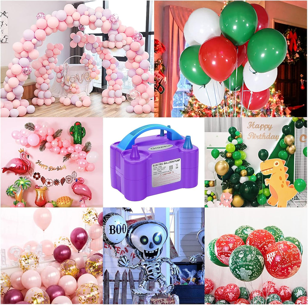 Growsun Balloons Pump Kit Electric Balloon Garland Arch Kit Air Blower Inflator for Party Decoration w/Ballons Tape Strip, Purple