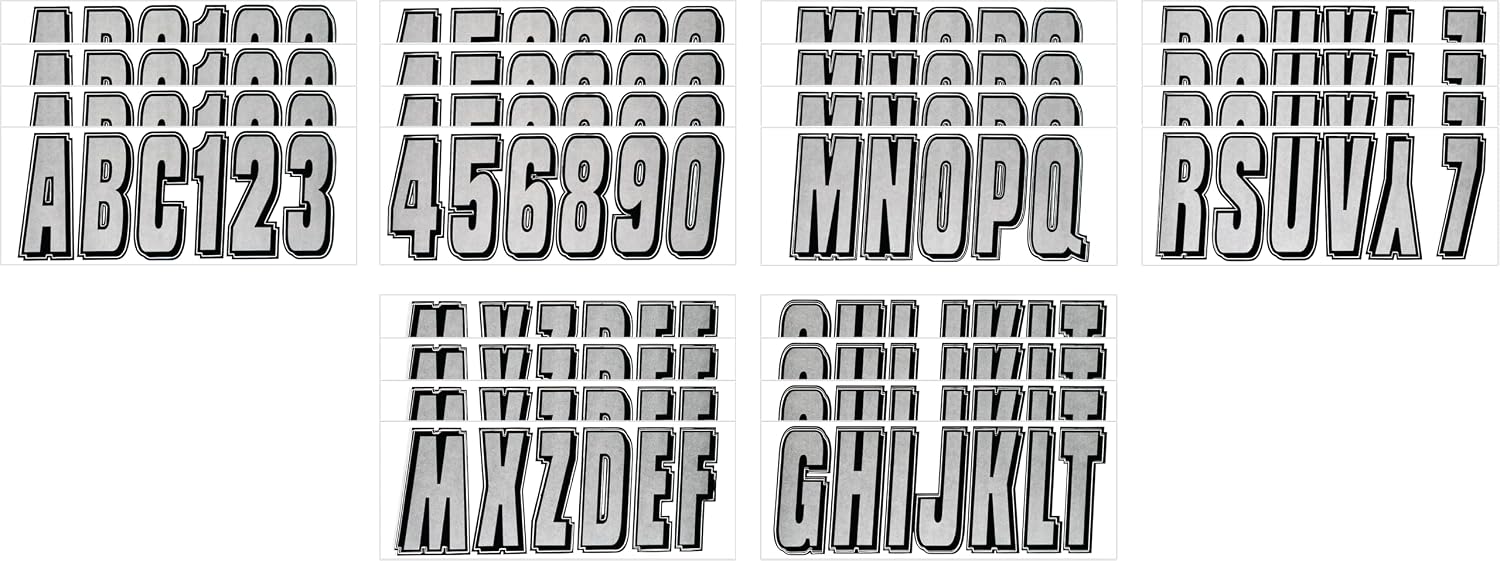 Hardline Products USA Series 320 Boat Registration Numbers Kit - 3 Inch Silver/Black Marine Vinyl Decals - USCG Compliant Lettering for Hull, PWC & Jet Ski - Fuel & Fade Resistant