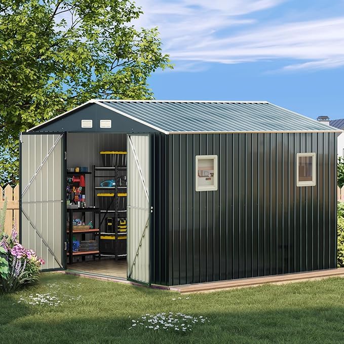 Breezz Outdoor Storage Shed 10X10FT. Utility Tool Shed Metal Storage Garden Shed by BreezZ