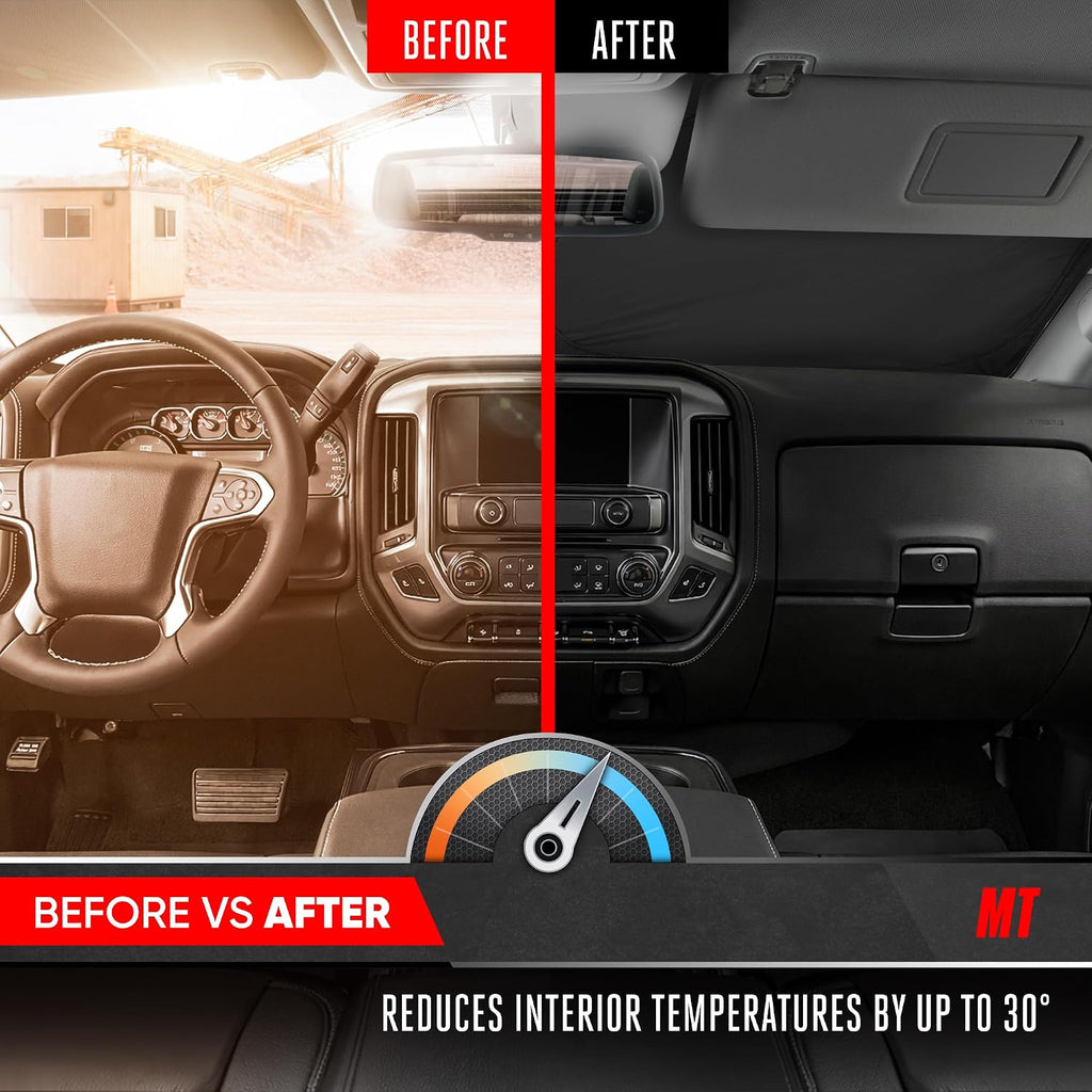 Motor Trend Custom Fit GMC Sierra & Chevy Silverado Windshield Sun Shade - Fits All (2014-2018) Trims - Car Windshield Sunshade Sierra & Silverado Accessories - Automotive Interior Protection