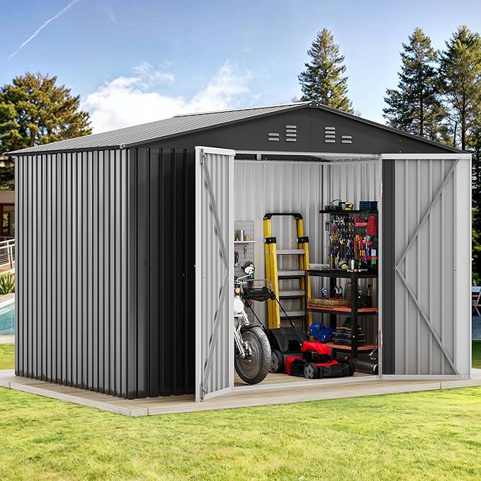 DWVO Storage Shed 9x6 FT for Bicycle Functional Metal Tool Shelter Garden by DWVO