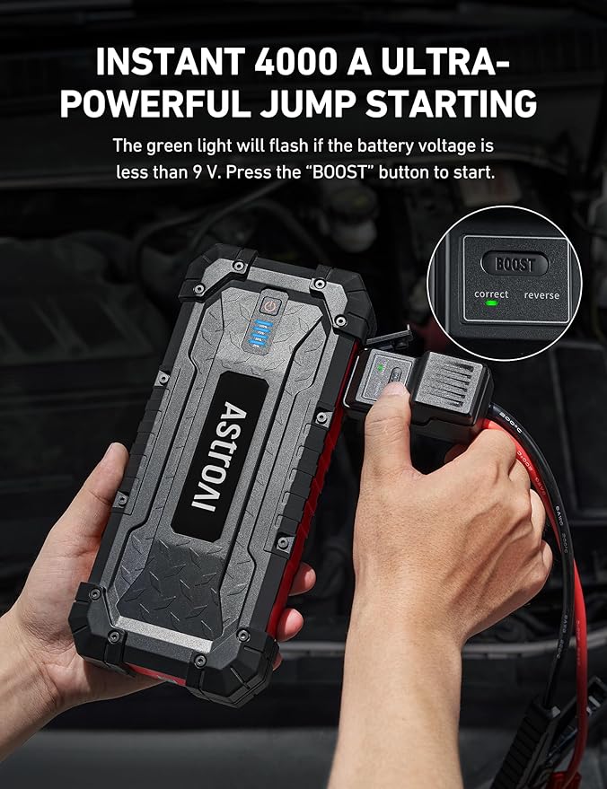 AstroAI S8 Ultra 4000A Peak Jump Starter, Up to All Gas/12L Diesel Engine - Image 3