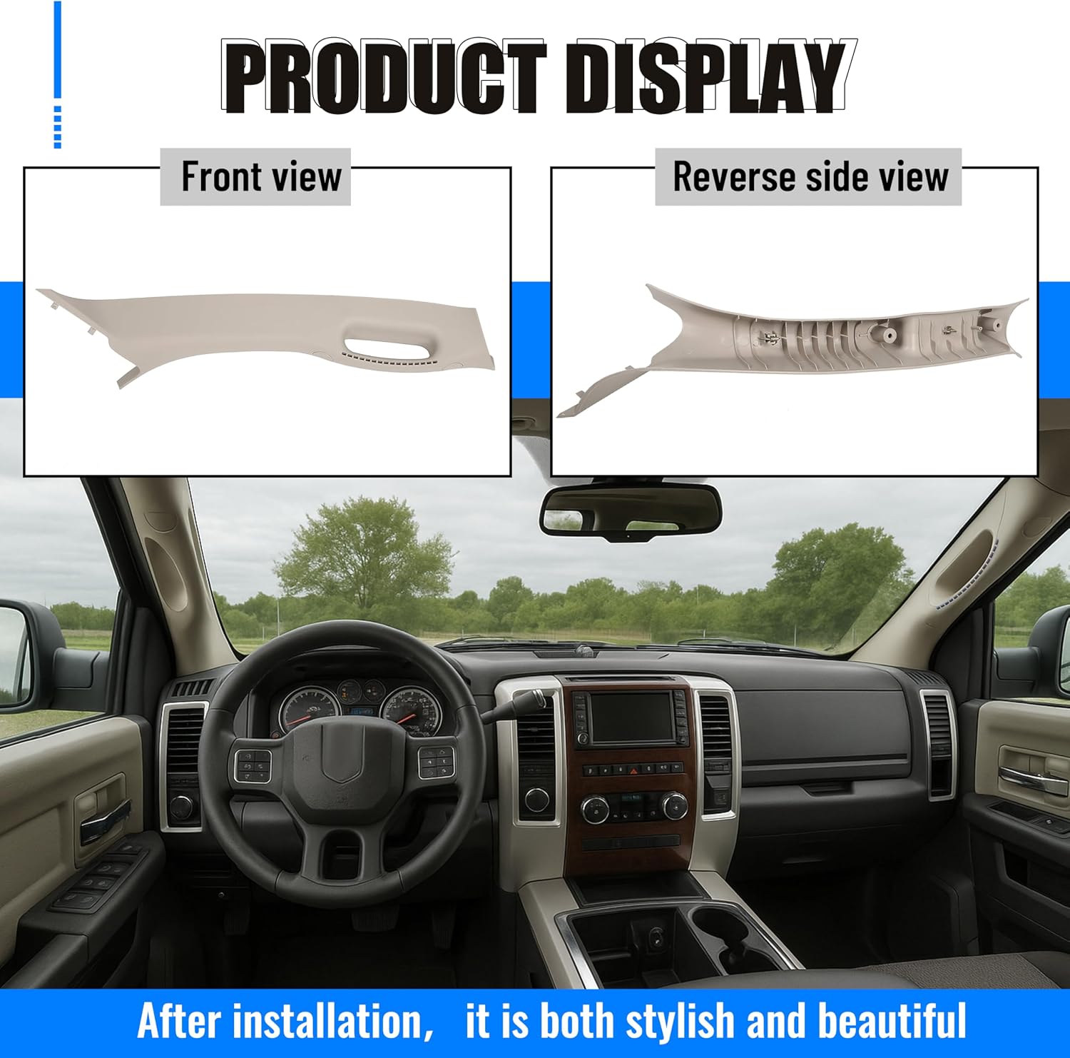 ECOTRIC Right Side A Pillar Grab Handle Compatible with 2002-2010 Dodge Ram Pickup Replacement for 1TE74TL2AA 5GR28TL2AE Passenger Side Grab Handle Windshield Post Trim Molding