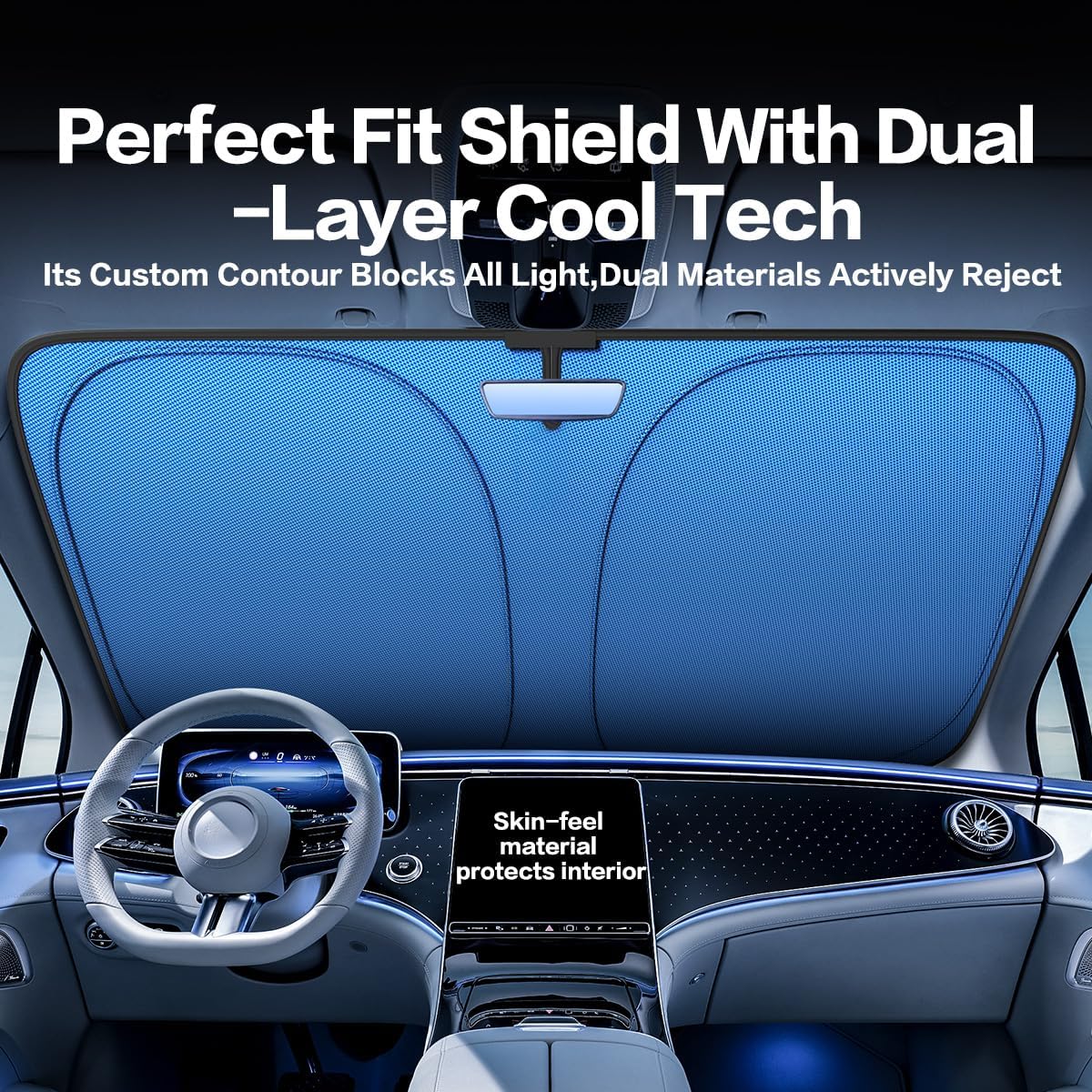 Windshield Sun Shade for Fit Ford F150 2021-2025 Foldable Sunshade with Titanium Silver & Ice Blue Layer, UPF50+ Car Window Shade