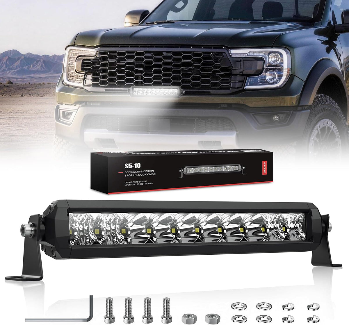 4wdking slim led light bar 12 inch spot, main product view