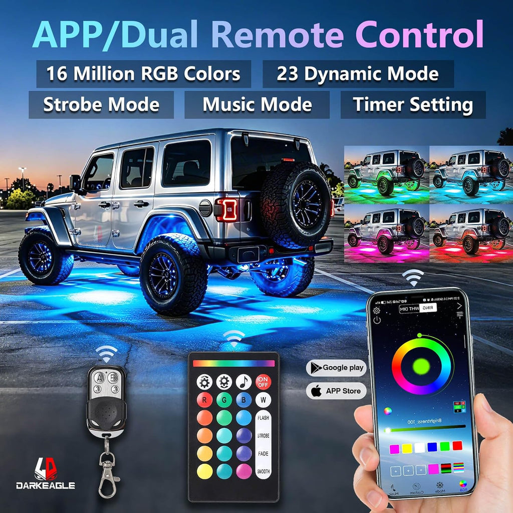 8Pods Full Angle RGB LED Rock Lights Full Kit for Jeep Trucks ATV UTV SXS RZR SUV Golf Cart Offroad Pickup, 240Chip Waterproof Multicolor Underglow Light with APP/RF Remote, Neon Underbody Accent 12V