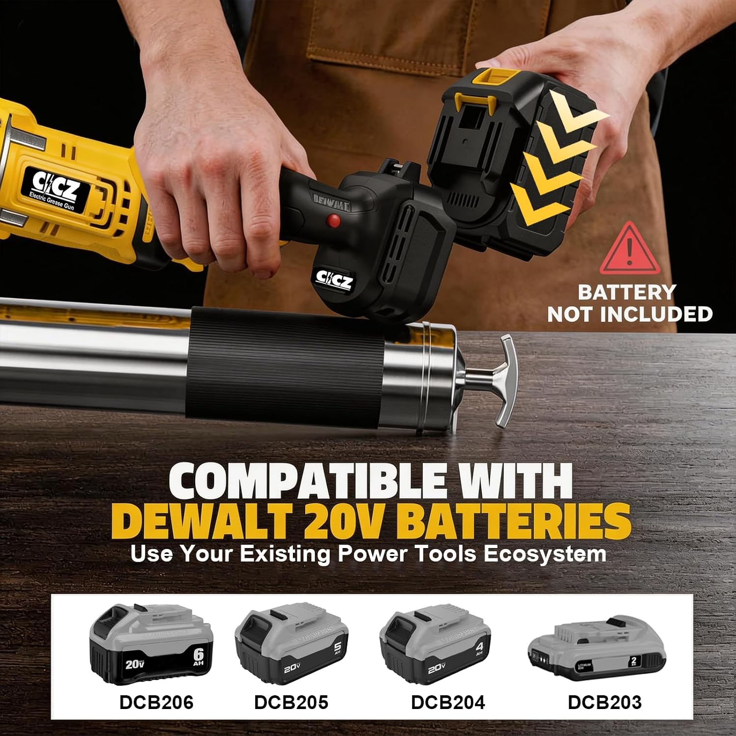Electric Grease Gun Compatible with DeWalt 20V Battery, Variable Speed Triggers, 10000 PSI High-Pressure Cordless Grease Gun Works with Bulk & Cartridge Grease, 39" Hose & 4 Couplers (Tool Only)