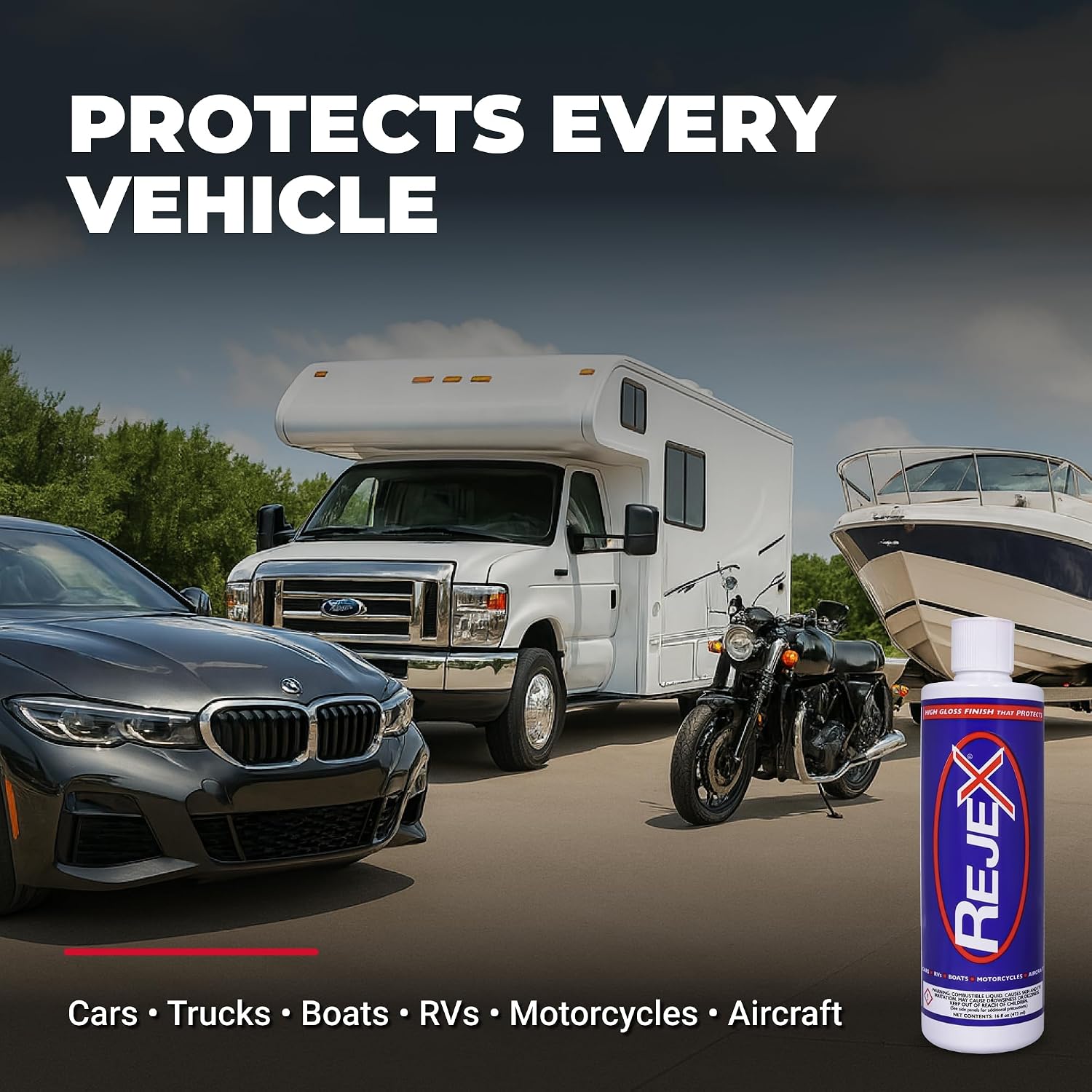 RejeX High Gloss Finish That Protects, Long-Lasting Polymer Coating for Cars, Trucks, Boats, RVs, Motorcycles, Aircraft, Glass, Painted Metal, Fiberglass, Acrylic, Gel Coat & Plastic Surface, 12 Fl Oz