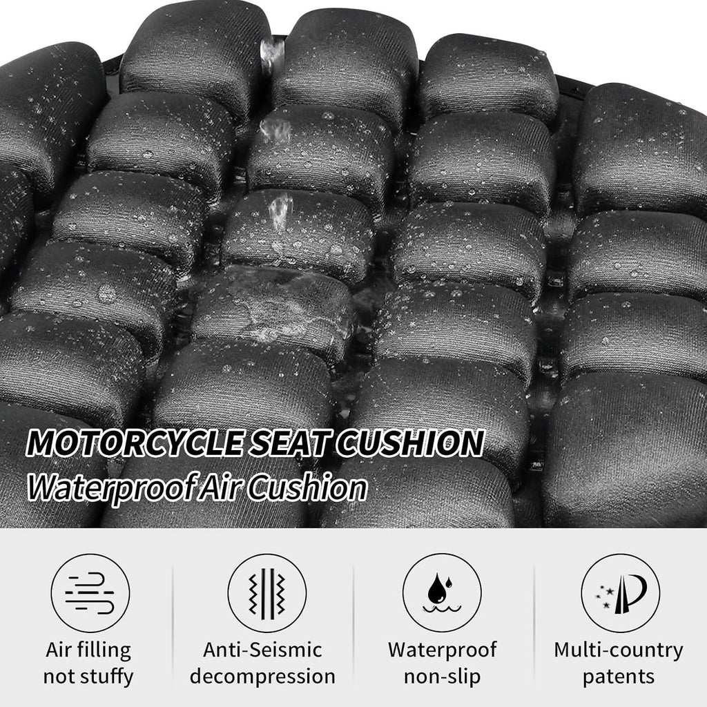 JFT Motorcycle Seat Cushion Covers Air Pad, Pressure Relief Ride Motorcycle Air Cushion Saddles Compatible with Harley Davidson Motorcycle (Black)