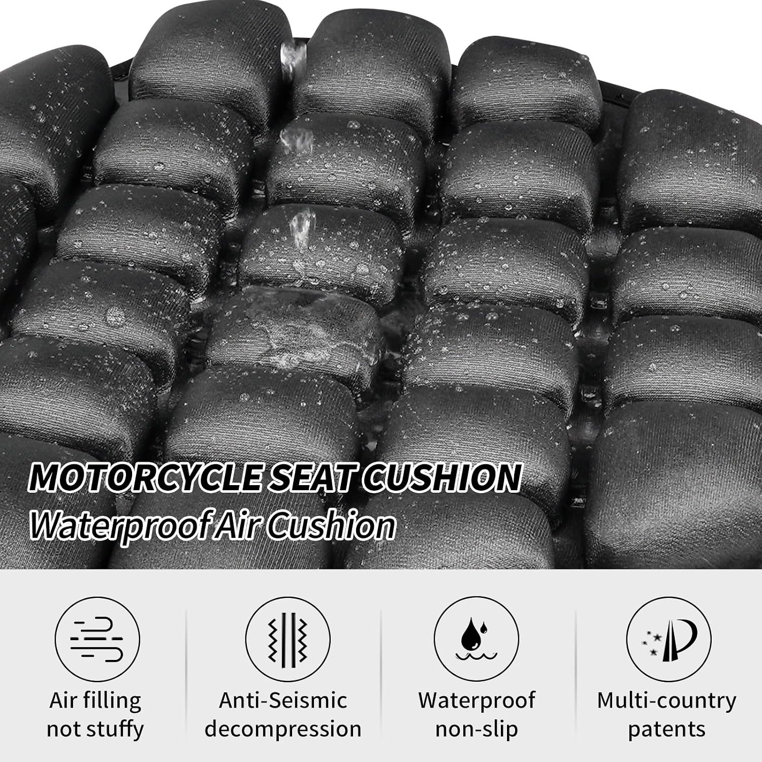 JFT Motorcycle Seat Cushion Covers Air Pad, Pressure Relief Ride Motorcycle Air Cushion Saddles Compatible with Harley Davidson Motorcycle (Black)