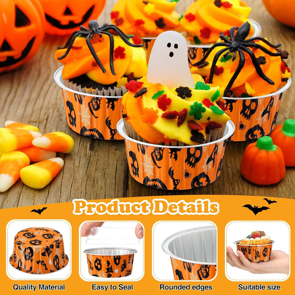 200 Set 5 oz Foil Baking Cup with Lid, Halloween, Orange