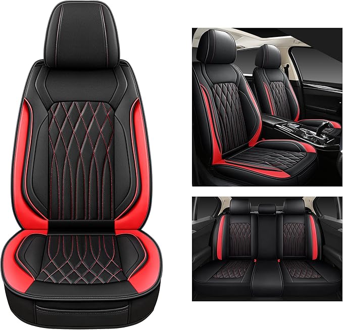 Pariitadin Leather Car Seat Covers Full Pair, Waterproof Faux Leather Seat - Image 4