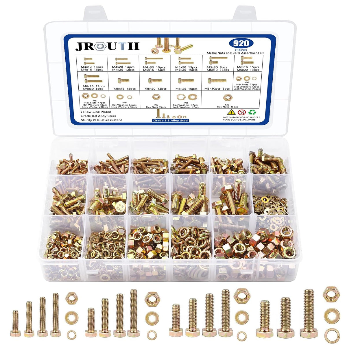 grade8.8 metric bolt and nut assortment, m4/m5/m6/m8 heavy, main product view