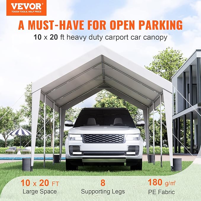 VEVOR Upgraded 10x20 ft Heavy Duty Carport Car Canopy, Car Port Garage Boat - Image 2