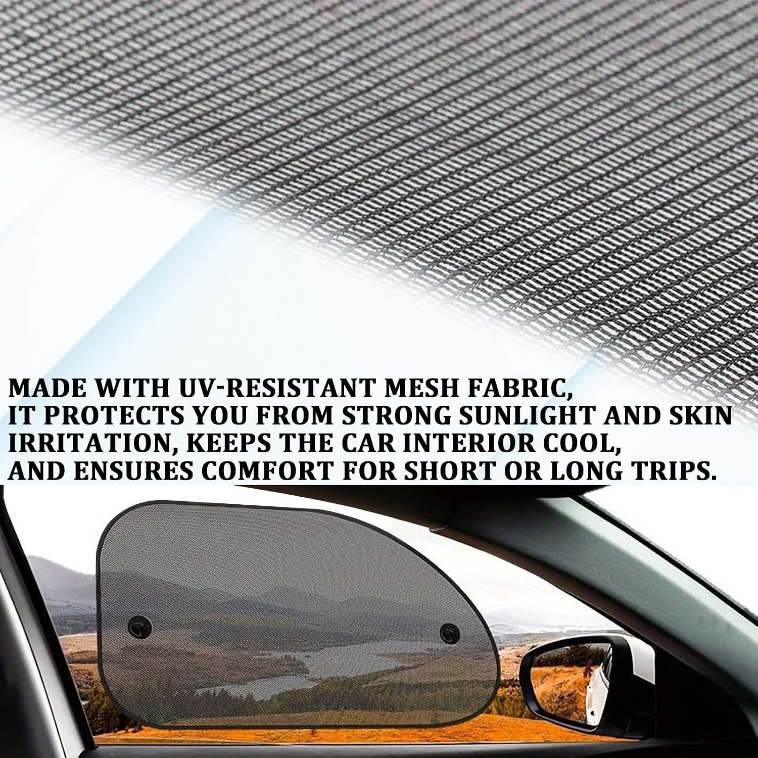 2PCS Car Window Sun Shades, Side Window UV Protection Cover with Suction Cups, Baby Kids Privacy Mesh Heat Blocker, Auto Sunshade for Cars Trucks SUV Glare Reduction Interior Accessories