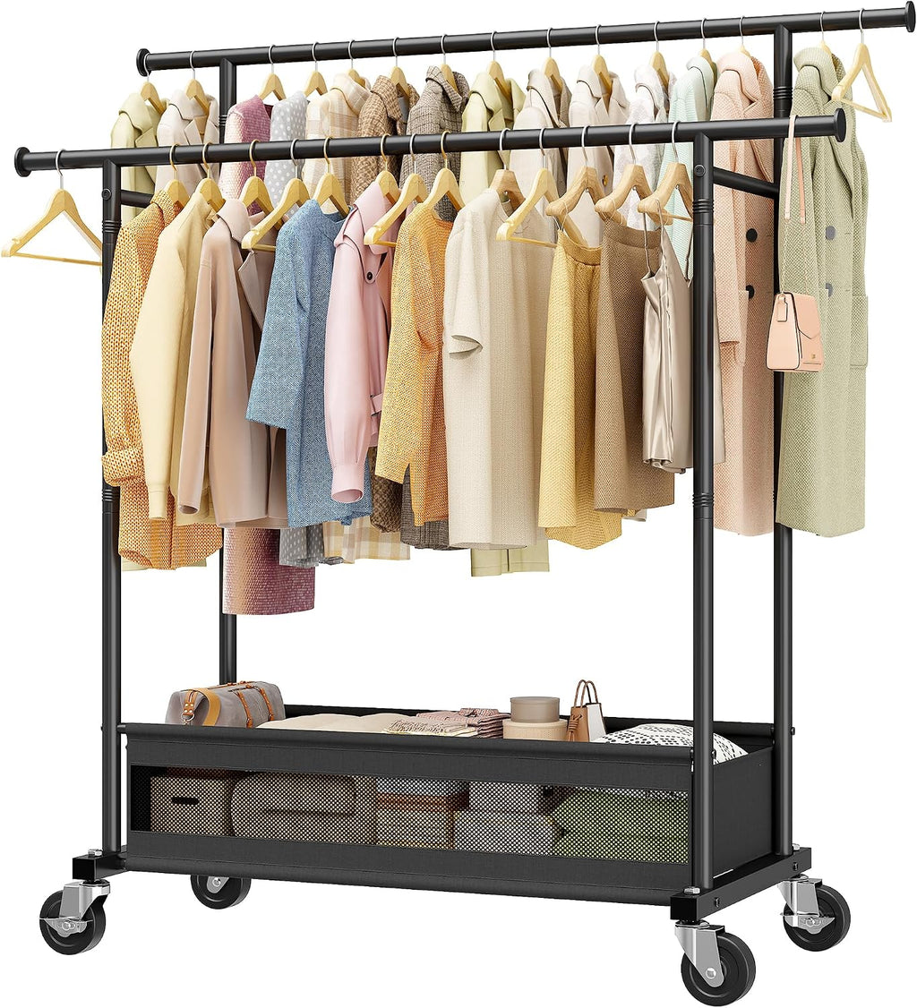 clothes rack 210 lbs double rods extra storage, main product view