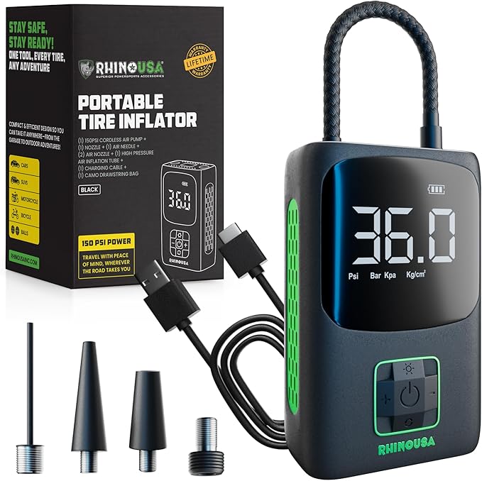 Rhino USA Tire Inflator Portable Air Compressor Upgraded Air Pump