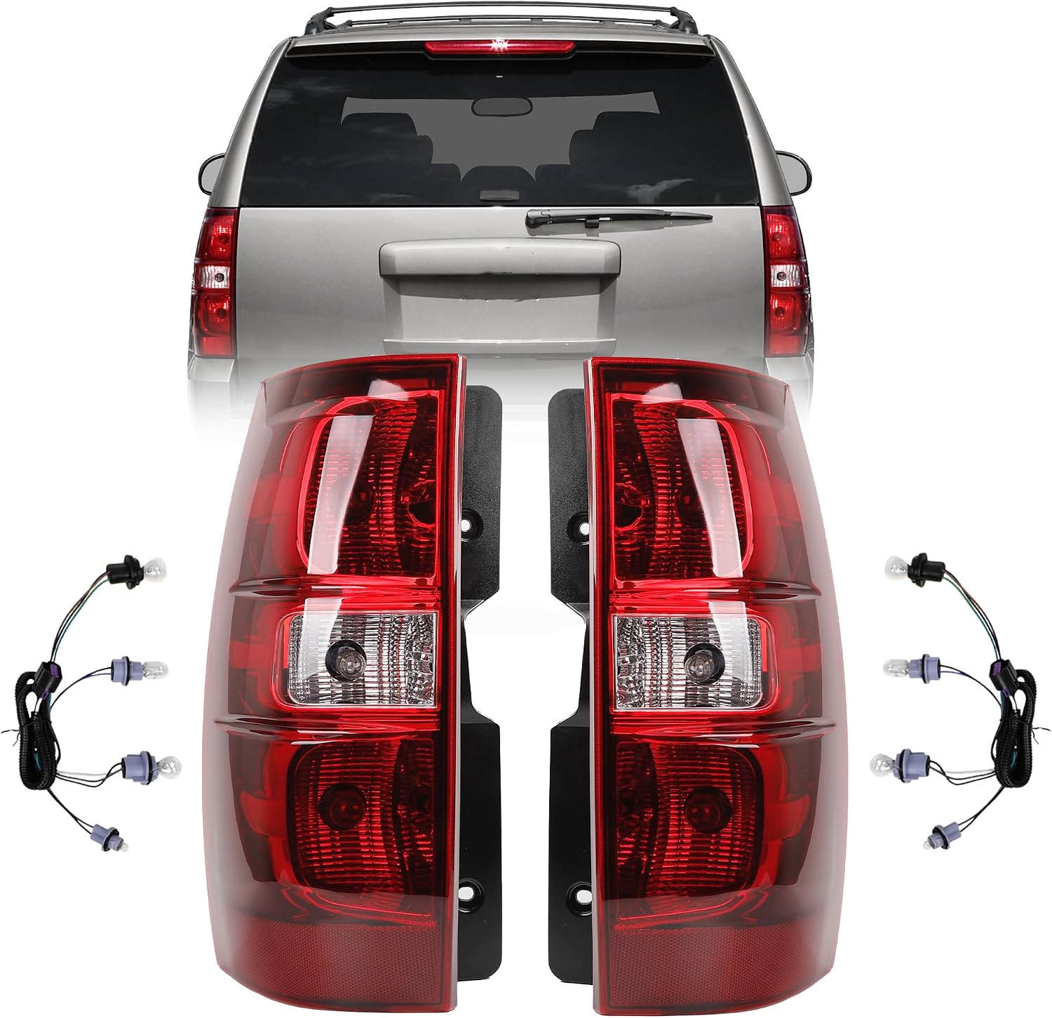 Dasbecan Rear Tail Light Assembly Compatible With 2007-2014 Tahoe Suburban Taillights With Bulbs & Wiring Harness Replaces# GM2801196 GM2800196 (Rear Left and Right Side)