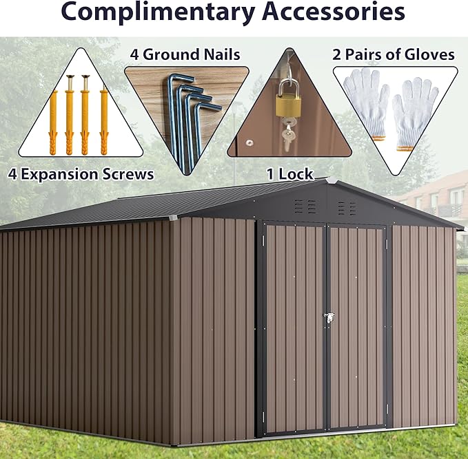 10 x 10 FT Outdoor Storage Shed, Large Metal Tool Sheds - Image 6