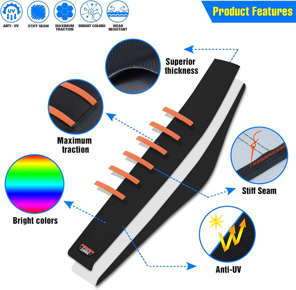 Motorcycle Universal Seat Cover Non-Slip Rubber Striped Gripper Soft Sewing for CRF WR WRF RMZ YZF SXF EXC EXC XC SX CR KLX Dirt Pit Bike Motocross Off Road Motorbike (Orange)