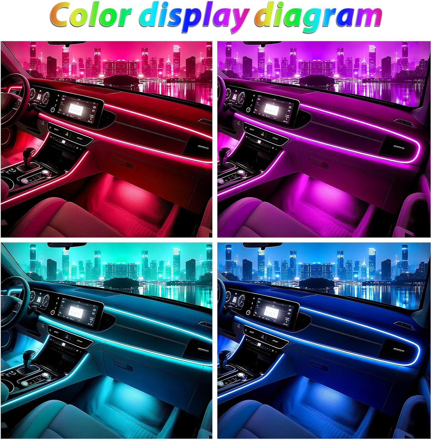 Car Led Strip Lights, Interior Car Lights, App Control Ambient Lighting Kit With RGB 16 Million Colors Fiber Optics&Music Sync Rhythm, USB Neon Light Accessories for Center Console&Dashboard, Upgraded