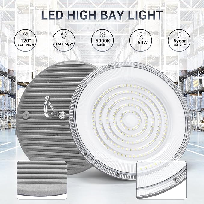 15 Pack 150W UFO Led High Bay Light, 21050LM 5000K Daylight Area Lighting