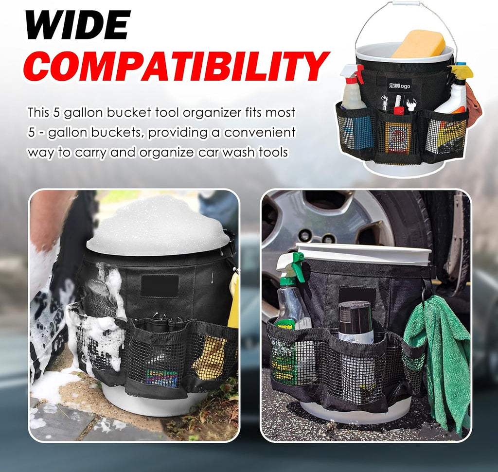 5 Gallon Bucket Tool Organizer,Car Wash Bucket Organizer | Multi-Purpose with 6 Mesh Pockets for Tool Storage,Universal 5 Gallon Buckets Tools Bag for Car Detailing & Care