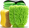 6PCS Microfiber Car Wash Mitt - Car Wash Gloves Kit with Microfiber Cleaning Cloth and Car Wash Sponge for Car Washing, Trucks, SUVs, Motorcycles Cleaning Detailing Polish